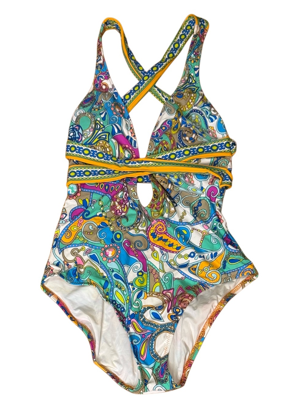 Trina Turk Multicolor Paisley Plunge One-Piece Swimsuit - Picture 3 of 8